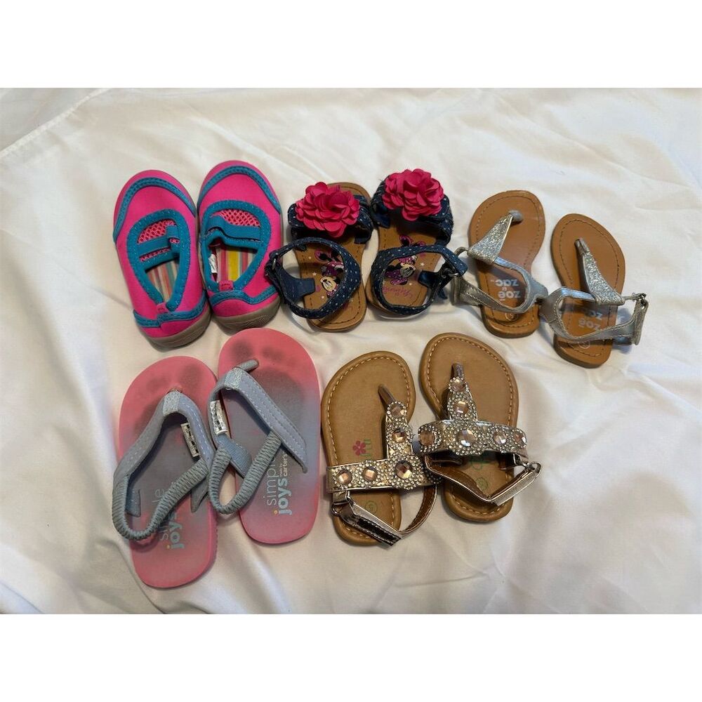 Girls Toddler Size 5 Sandals Variety Pack 5 Pairs Multicolor Summer